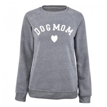 Dog Mom Women's Plus Velvet Fashionable Long Sleeve Casual Sweatshirt Printing Heart-shaped 